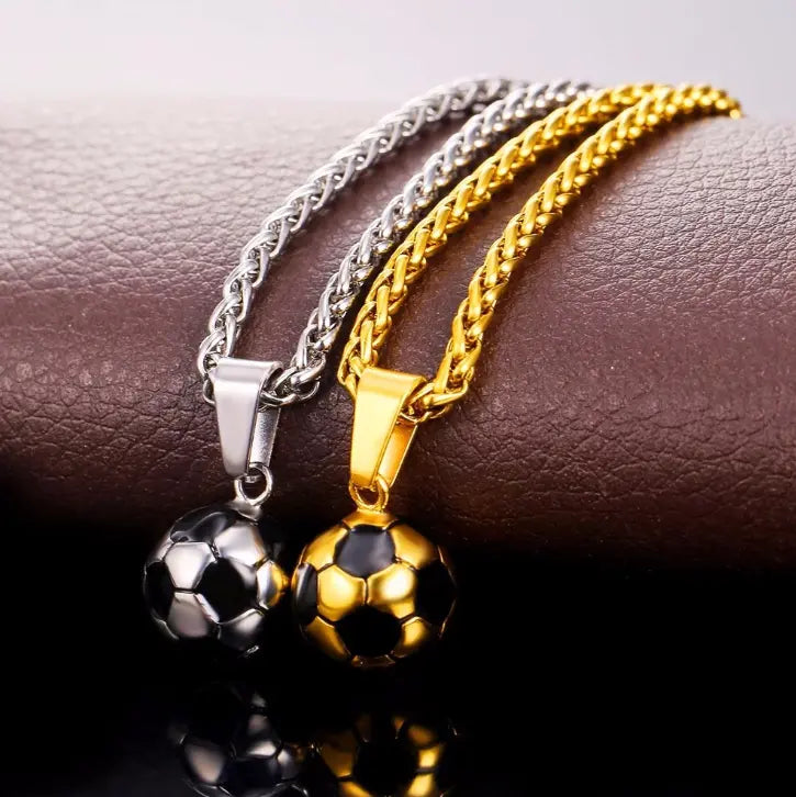 Sporty Gym Jewelry Gift 316L Stainless Steel 18K Gold Plated Football Soccer Necklace for Men Boy - Málle