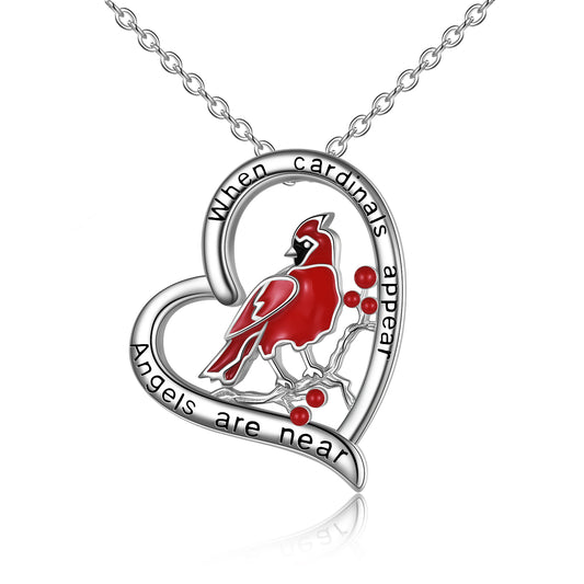 Sterling Silver Red Cardinal Pendant Cardinal  Jewelry for Girls When Cardinal Appears Angel are Near
