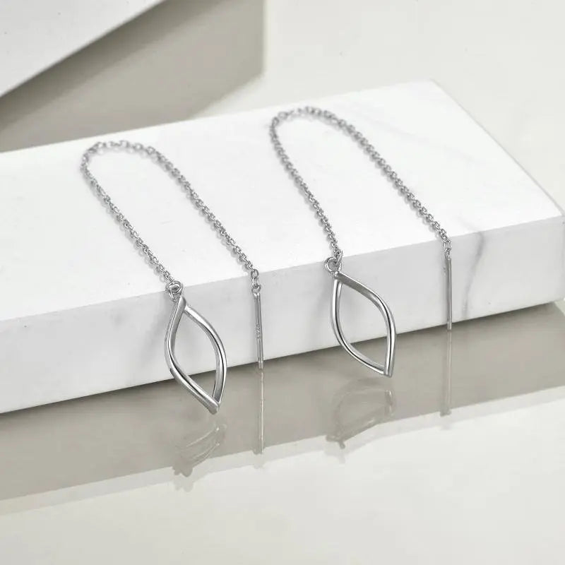 925 Sterling Silver Threader Long Chains Twist Wave Earrings for Women Teens - Málle