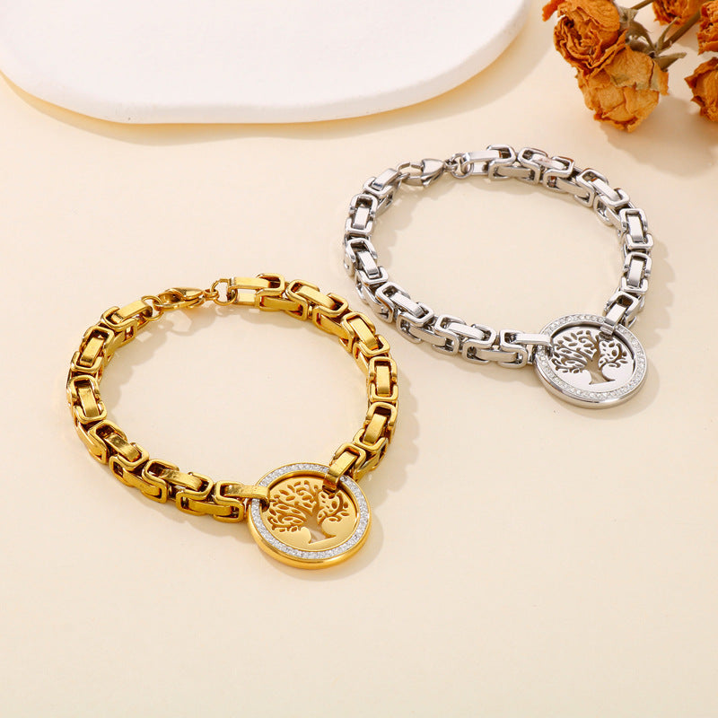 Titanium Diamond Hollow Tree Of Life Ladies Fashion Bracelet - Málle
