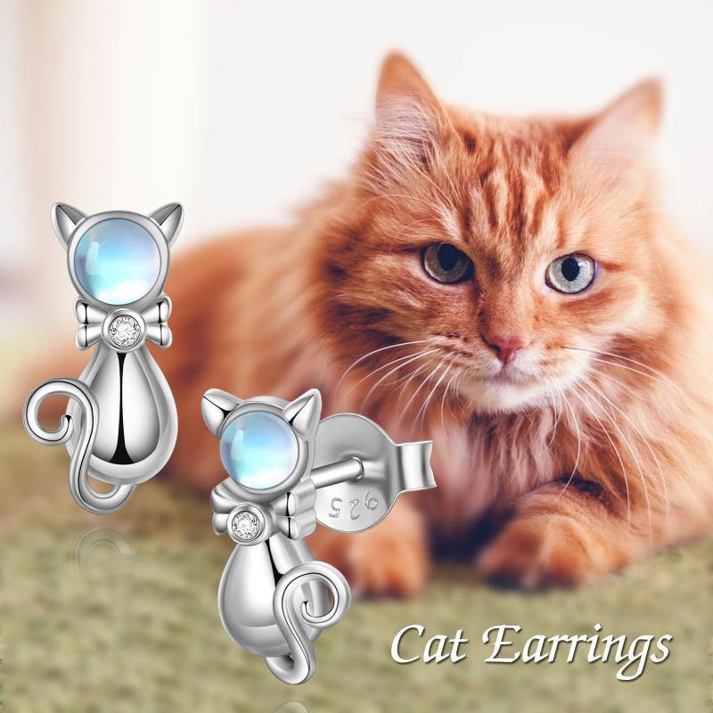 Sterling Silver Cat Moonstone Earrings - Málle