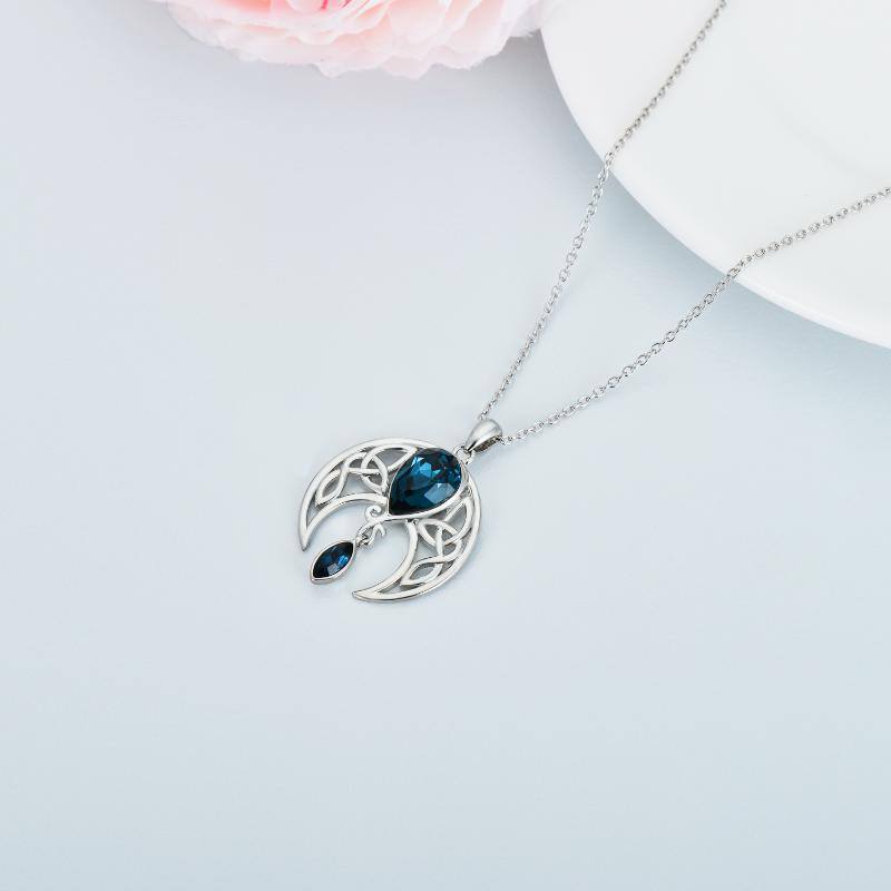 Moon Necklace 925 Sterling Silver Celtic Crescent Moon Goddess Pendant Irish Good Luck Necklace for Women Mom Wife - Málle