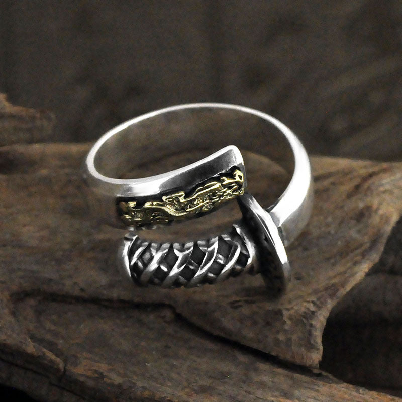 Vintage Distressed Japanese Samurai Thai Silver Fashion Male Creative Ring - Málle