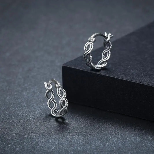 Twisted Knot Hoop Earrings Silver Oxidized Twisted Rope Huggie Earrings Vintage Hypoallergenic Tiny Hoop Earrings for Women - Málle