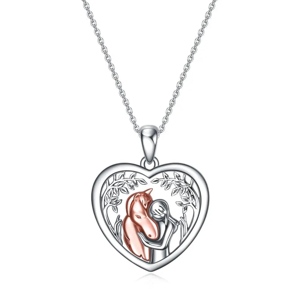 Sterling Silver Horse Pendant Necklace Girls Embrace Horse Gift for Girls - Málle