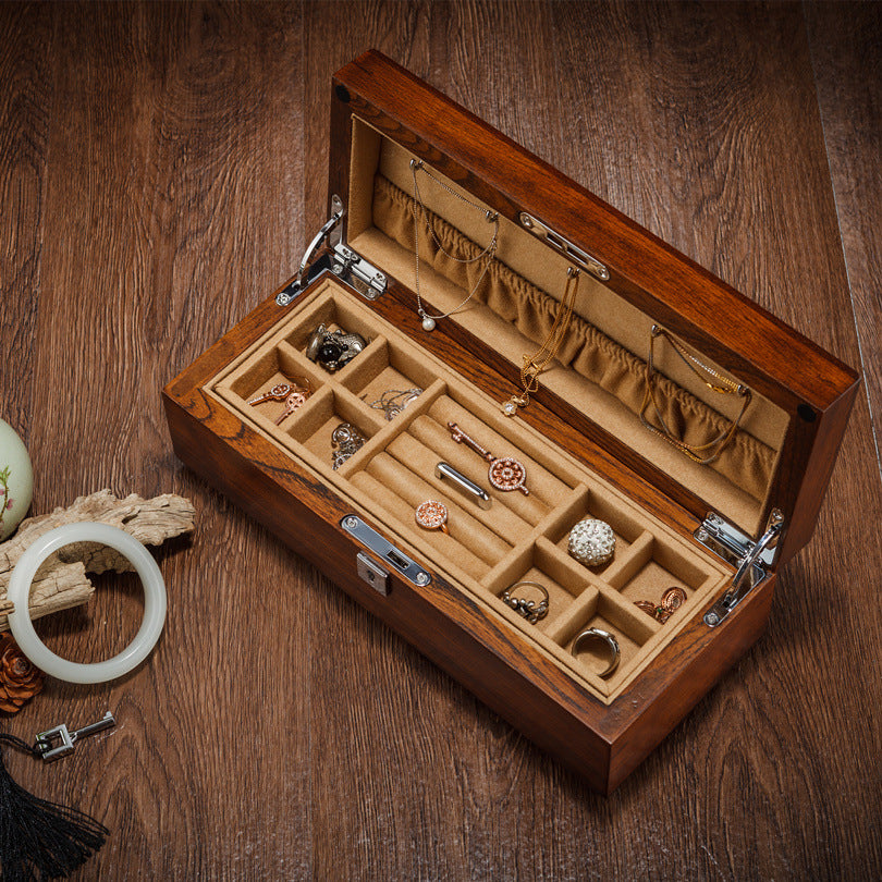 Pure Solid Wood Double-layer Jewelry Box With Lock - Málle