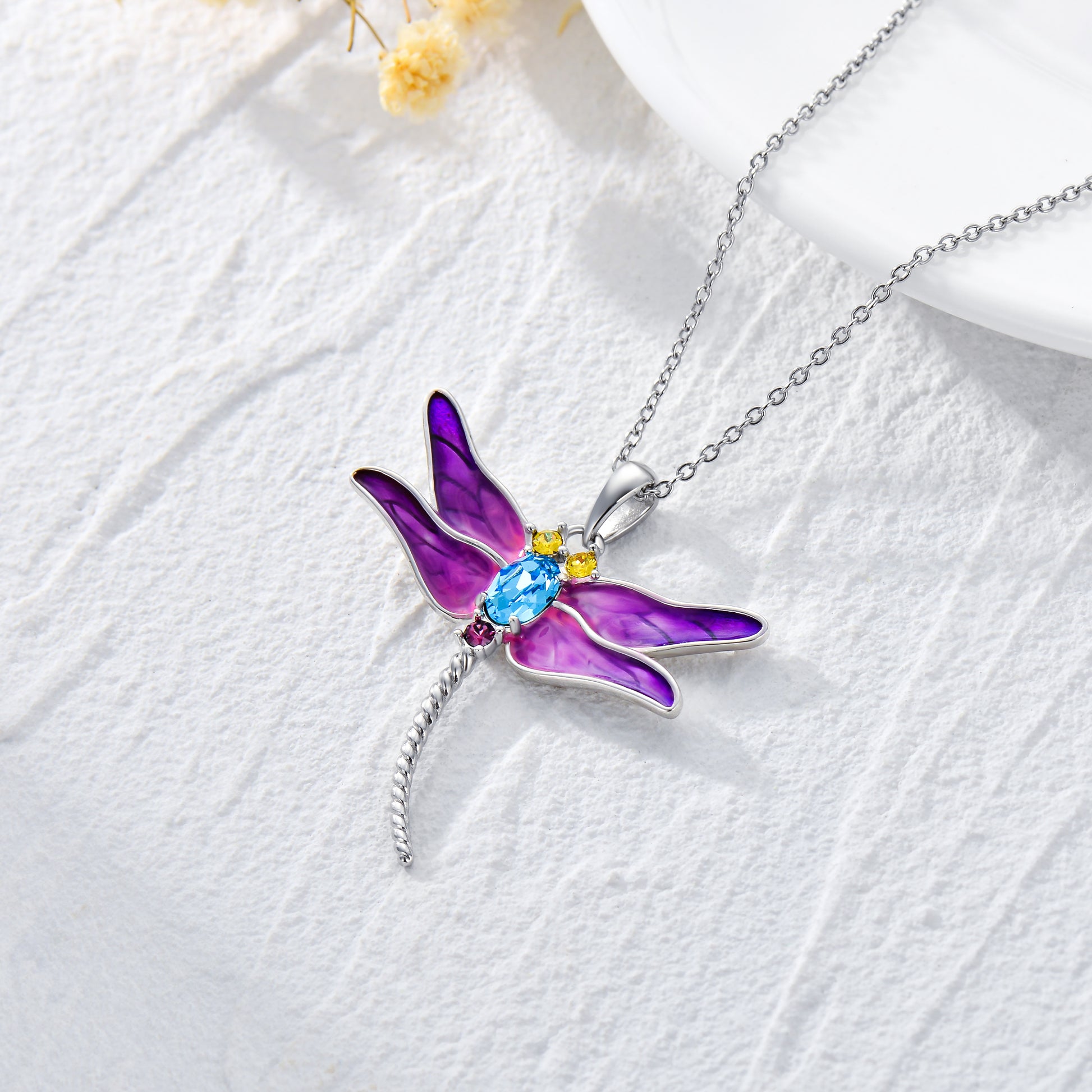 Dragonfly Necklace 925 Sterling Silver Dragonfly Pendant Necklaces with Crystal Jewelry Birthday Gifts for Women Teen Girls - Málle