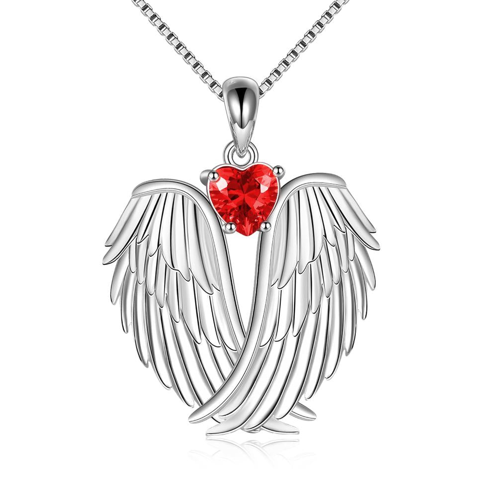 Sterling Silver Guardian Angel Birthstone Necklace Wings Pendant Jewelry