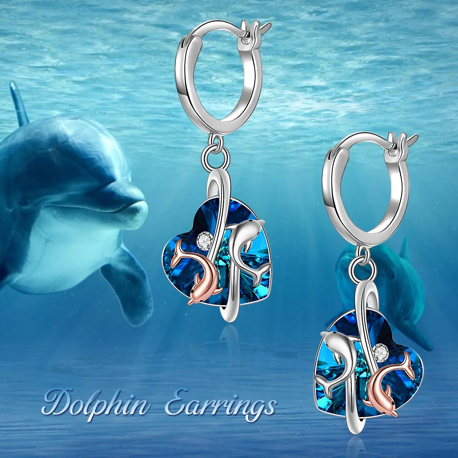 Sterling Silver New Type Crystal Dolphin White Gold Plated Rose Gold Earrings for Women - Málle