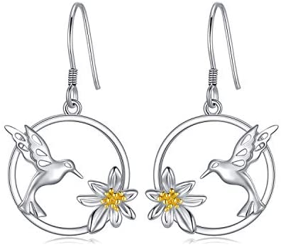 Hummingbird Earrings Sterling Silver Bird Flower Dangle Drop Hooks Earrings - Málle