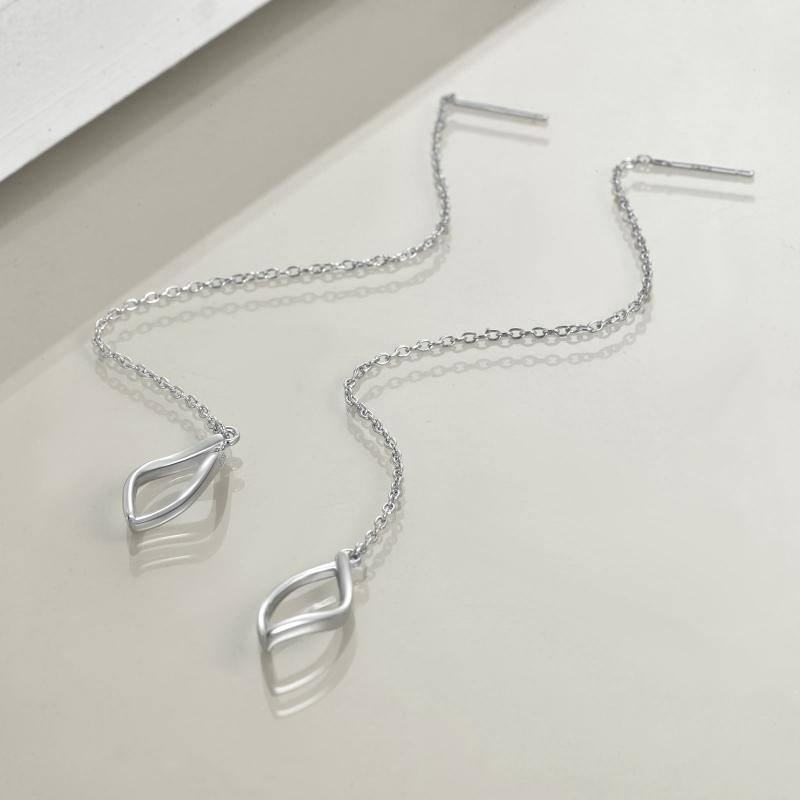 925 Sterling Silver Threader Long Chains Twist Wave Earrings for Women Teens - Málle