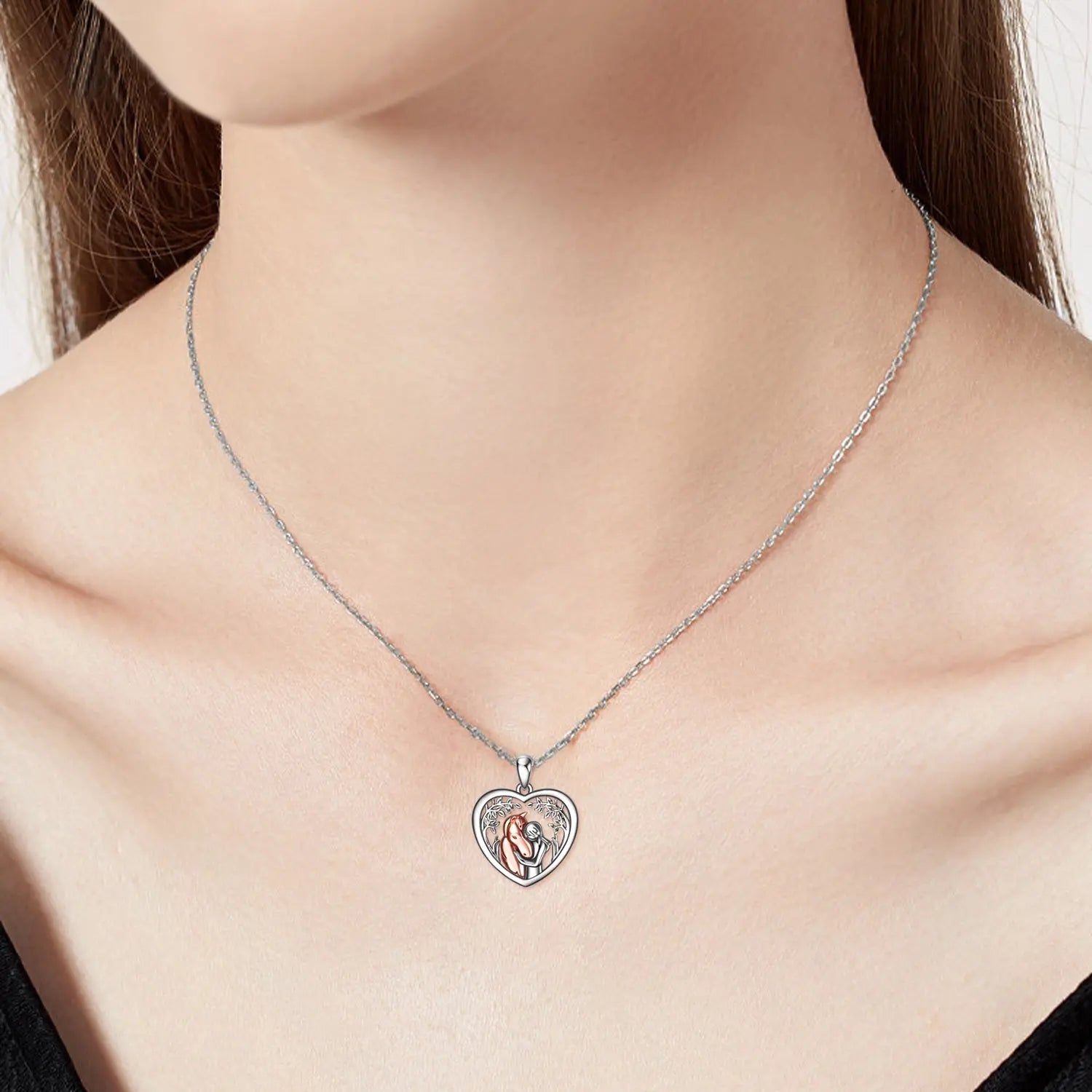 Sterling Silver Horse Pendant Necklace Girls Embrace Horse Gift for Girls - Málle