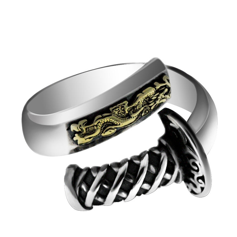 Vintage Distressed Japanese Samurai Thai Silver Fashion Male Creative Ring