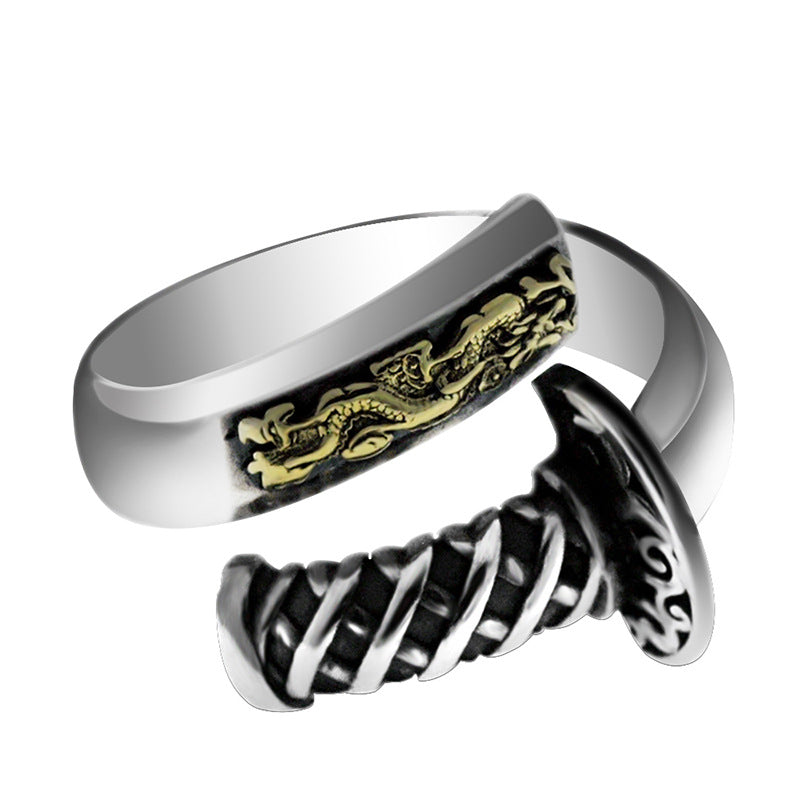 Vintage Distressed Japanese Samurai Thai Silver Fashion Male Creative Ring - Málle