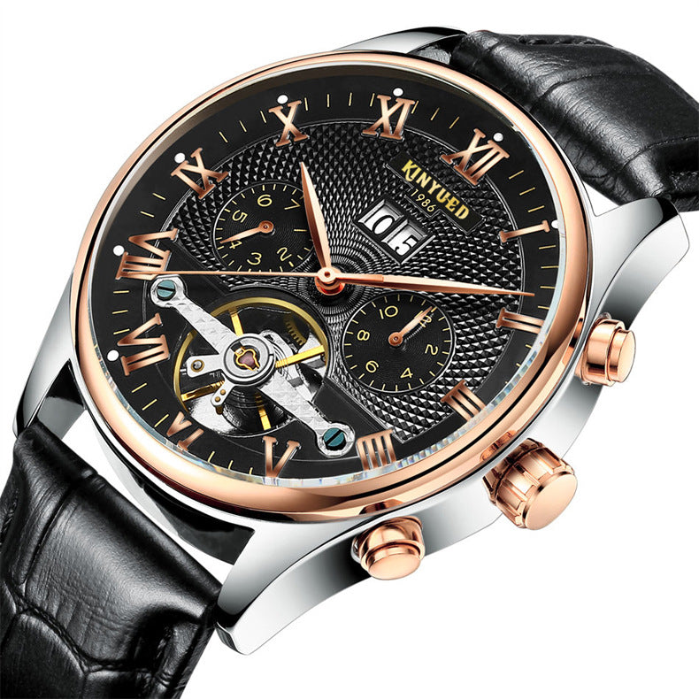 KINYUED Swiss automatic hollow Tourbillon mechanical watch fashion men's spot - Málle