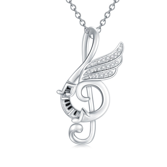 Sterling Silver Music Note with Dream Wing Piano Treble Clefs Necklace