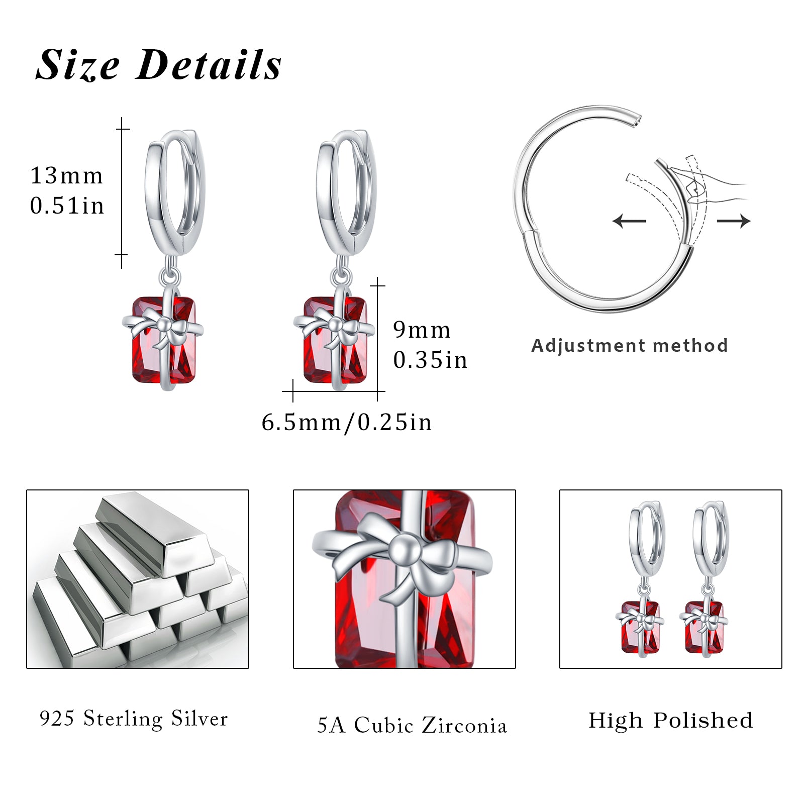 925 Sterling Sliver Huggie Hoop Dangle Earring 3D - Málle