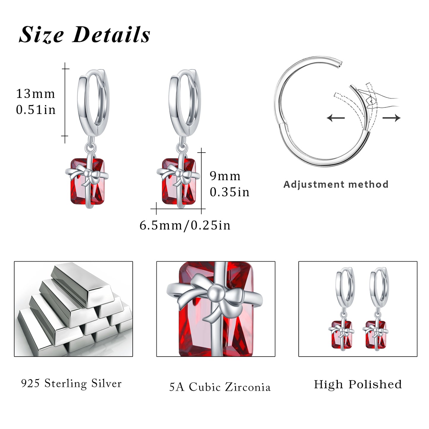 925 Sterling Sliver Huggie Hoop Dangle Earring 3D