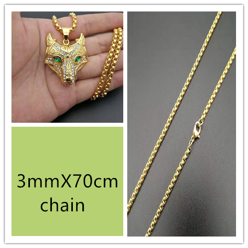 Men Stainless Steel Necklace Gold Color Viking Wolf Head Necklace Pendant With Chain Iced Out Norse Talisman Ethnic Jewelry - Málle