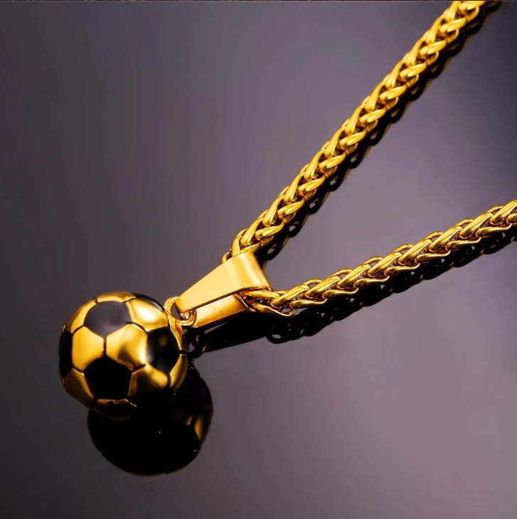 Sporty Gym Jewelry Gift 316L Stainless Steel 18K Gold Plated Football Soccer Necklace for Men Boy - Málle