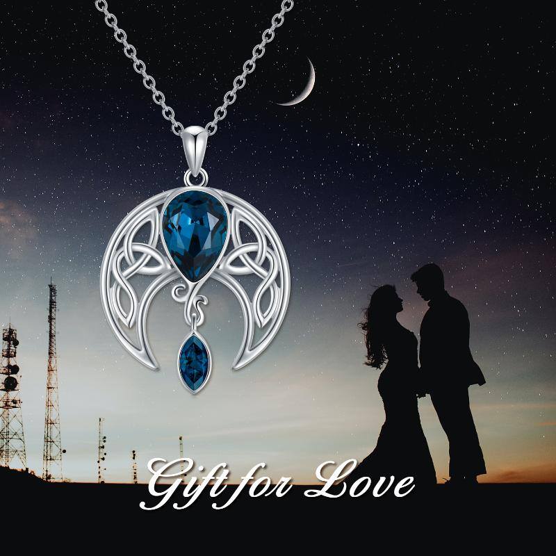 Moon Necklace 925 Sterling Silver Celtic Crescent Moon Goddess Pendant Irish Good Luck Necklace for Women Mom Wife - Málle