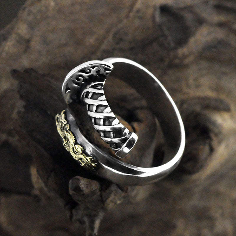 Vintage Distressed Japanese Samurai Thai Silver Fashion Male Creative Ring - Málle
