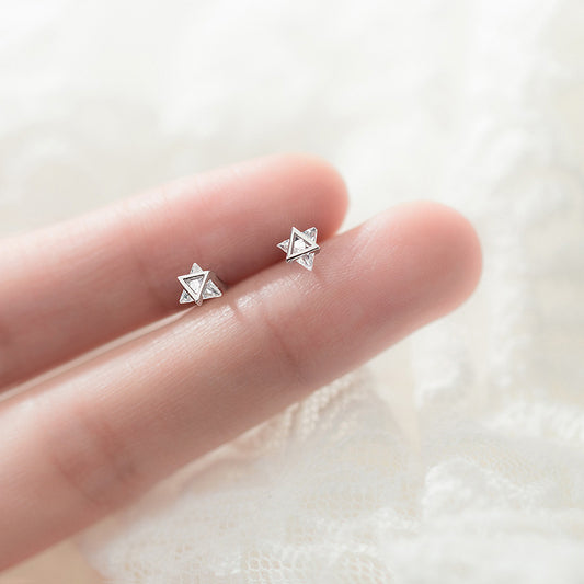 S925 Silver Earrings Female Japanese Style Diamond-studded Triangle Personality Cute Geometric Ear Jewelry