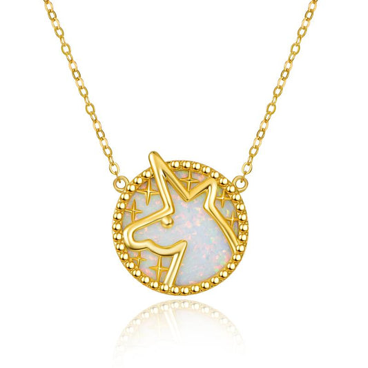 S925 Sterling Silver Unicorn Gold Plated Unicorn Opal Pendant Magical Necklace Jewelry - Málle