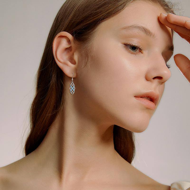 Celtics Earrings Sterling Silver Religious Blue Opal Irish Knot Dangle Earrings Jewelry - Málle