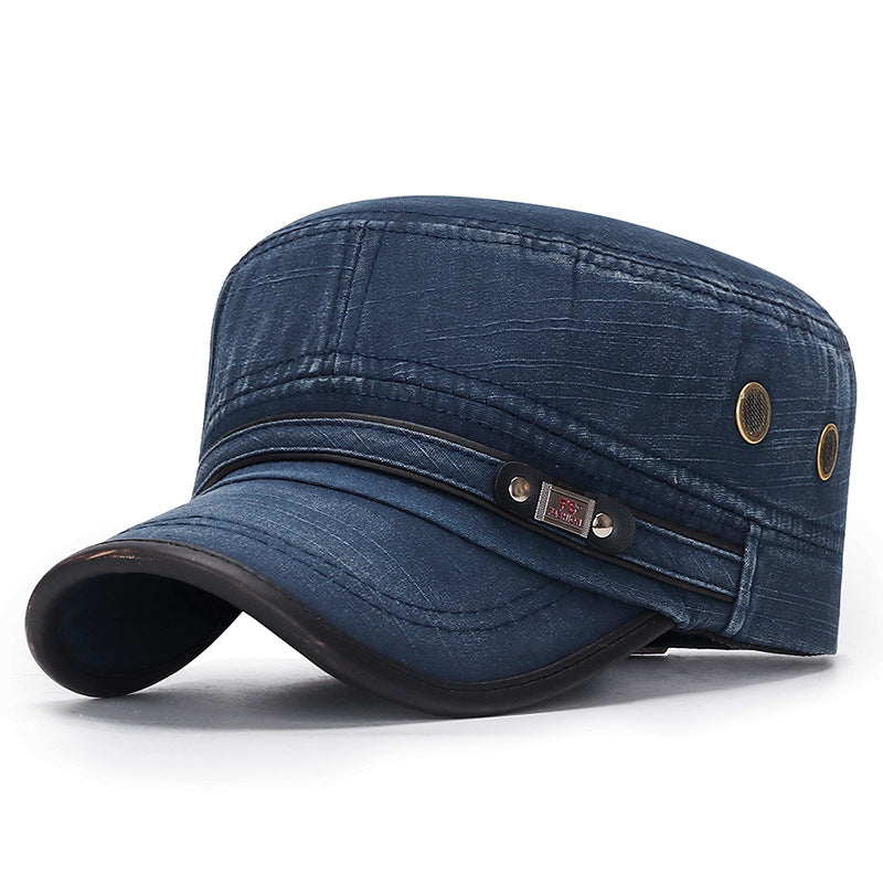 Distressed Flat-top Leather-trimmed Vintage Cotton Hat - Málle