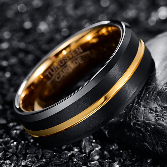 Electroplating Black Gold Frosted Two Tone Men's Tungsten Steel Ring - Málle