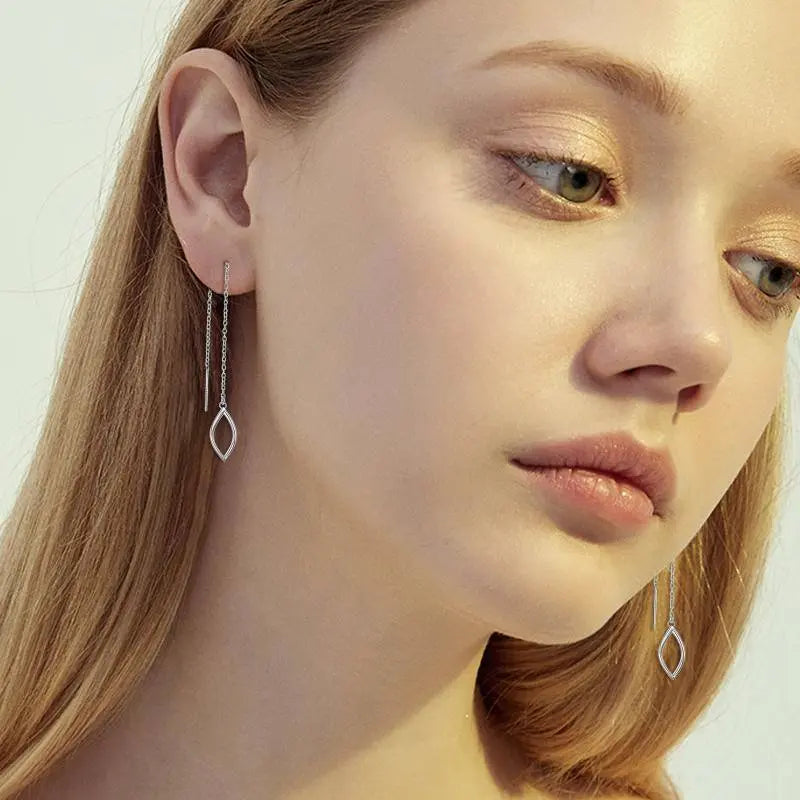 925 Sterling Silver Threader Long Chains Twist Wave Earrings for Women Teens - Málle