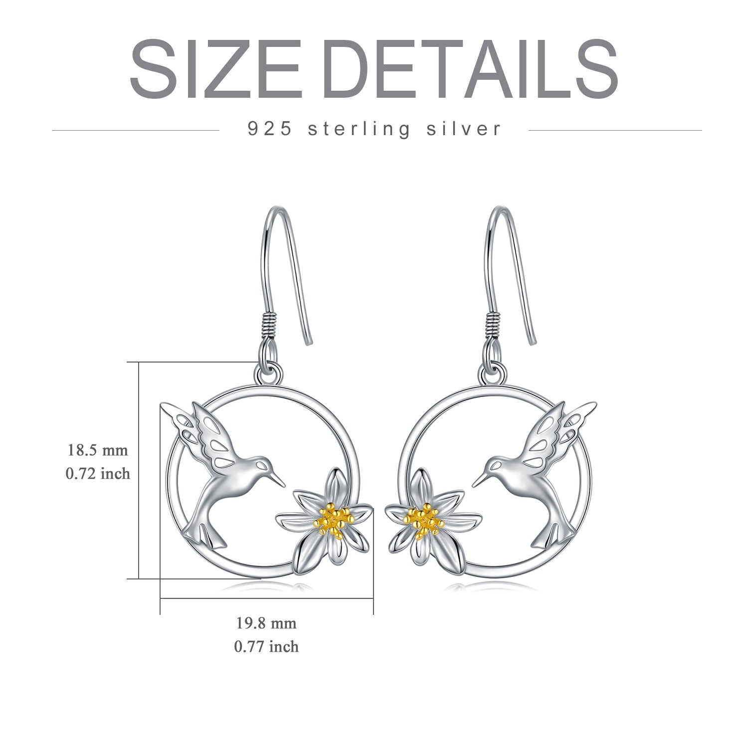 Hummingbird Earrings Sterling Silver Bird Flower Dangle Drop Hooks Earrings - Málle