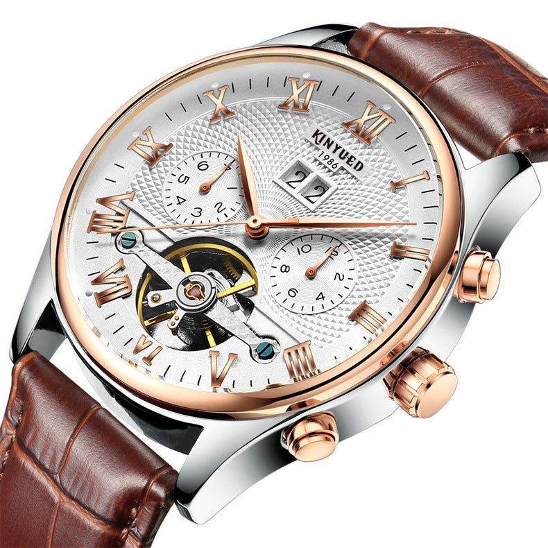 KINYUED Swiss automatic hollow Tourbillon mechanical watch fashion men's spot - Málle