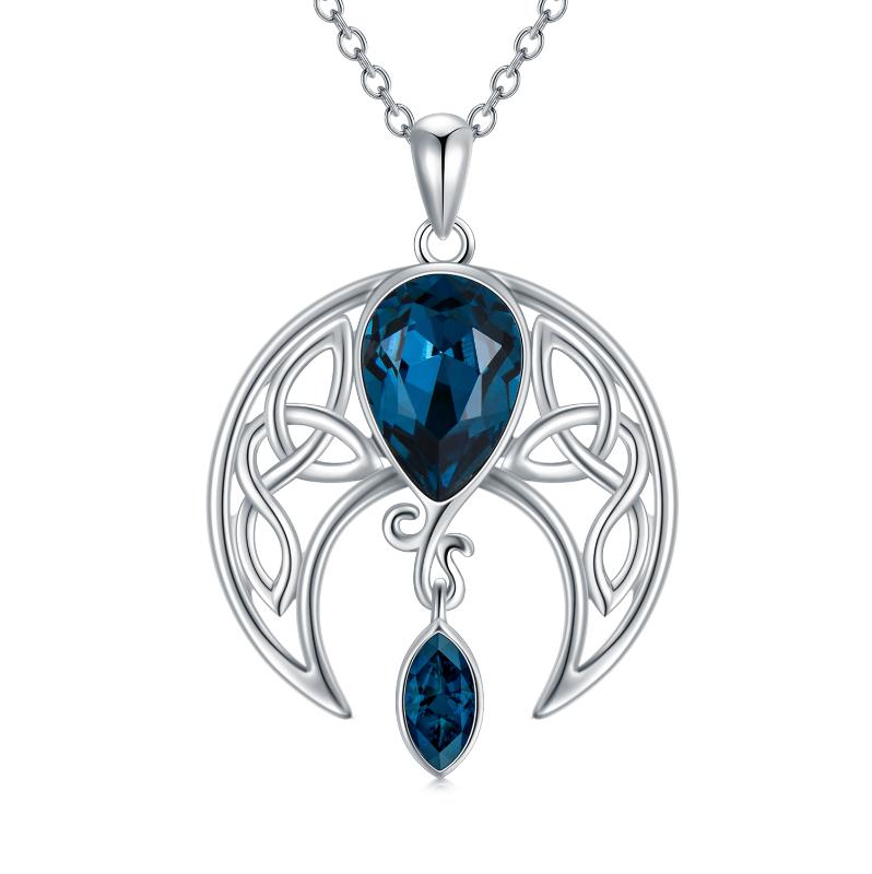 Moon Necklace 925 Sterling Silver Celtic Crescent Moon Goddess Pendant Irish Good Luck Necklace for Women Mom Wife - Málle