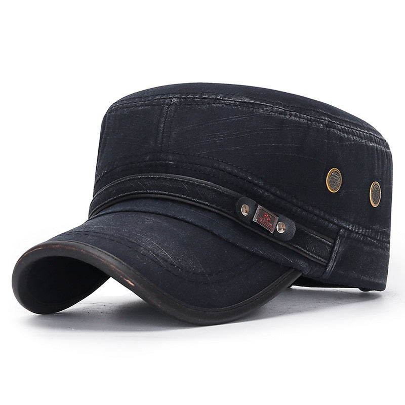 Distressed Flat-top Leather-trimmed Vintage Cotton Hat - Málle