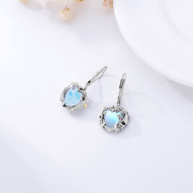 Sterling Silver Punk Skull Earrings Jewelry with Synthetic Moonstone - Málle