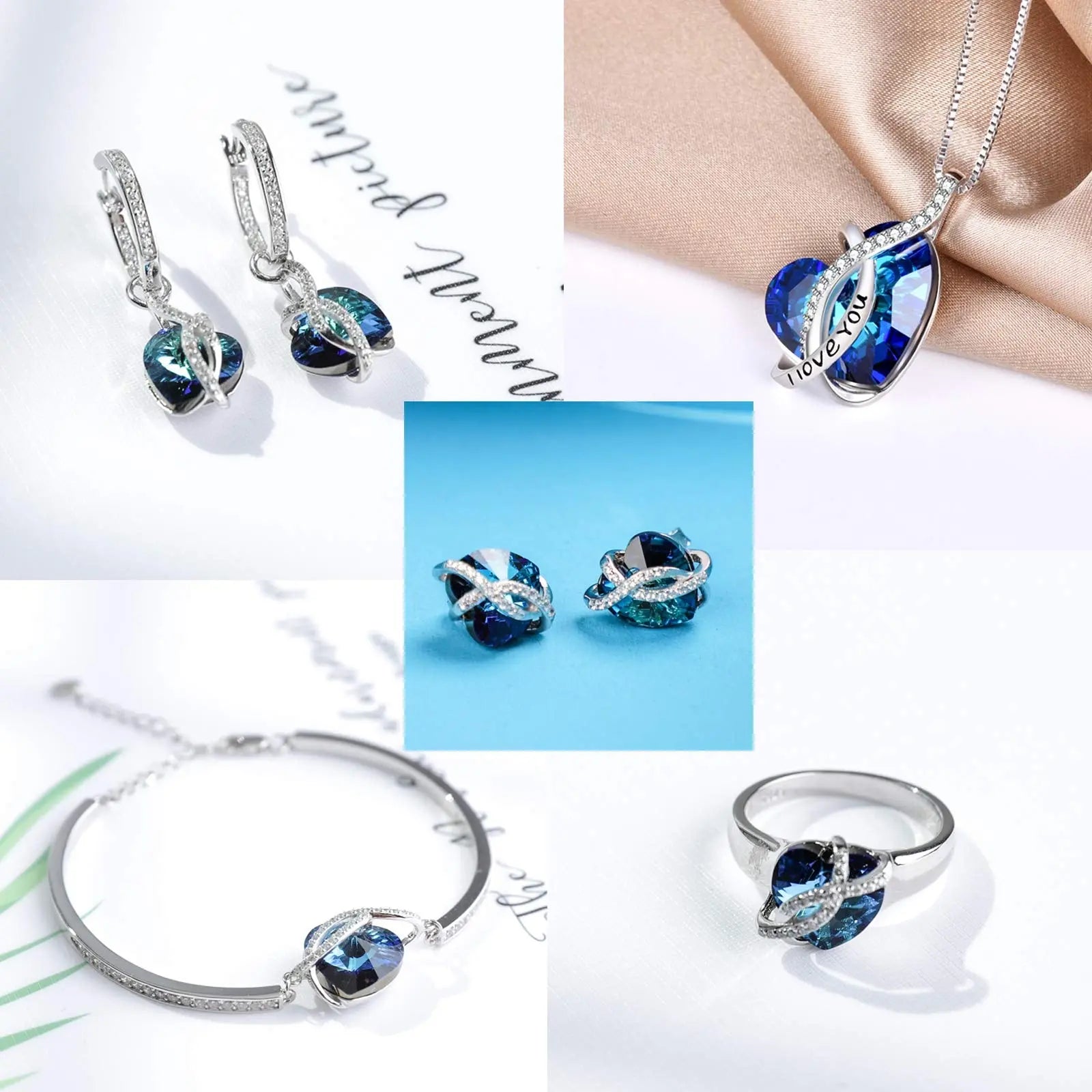 Jewelry Sterling Silver Love Heart Bangle Bracelet for Women with Crystal - Málle