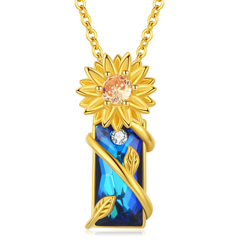 Sterling Silver Sunflower Crystal Pendant Necklace Sunflower Jewelry - Málle