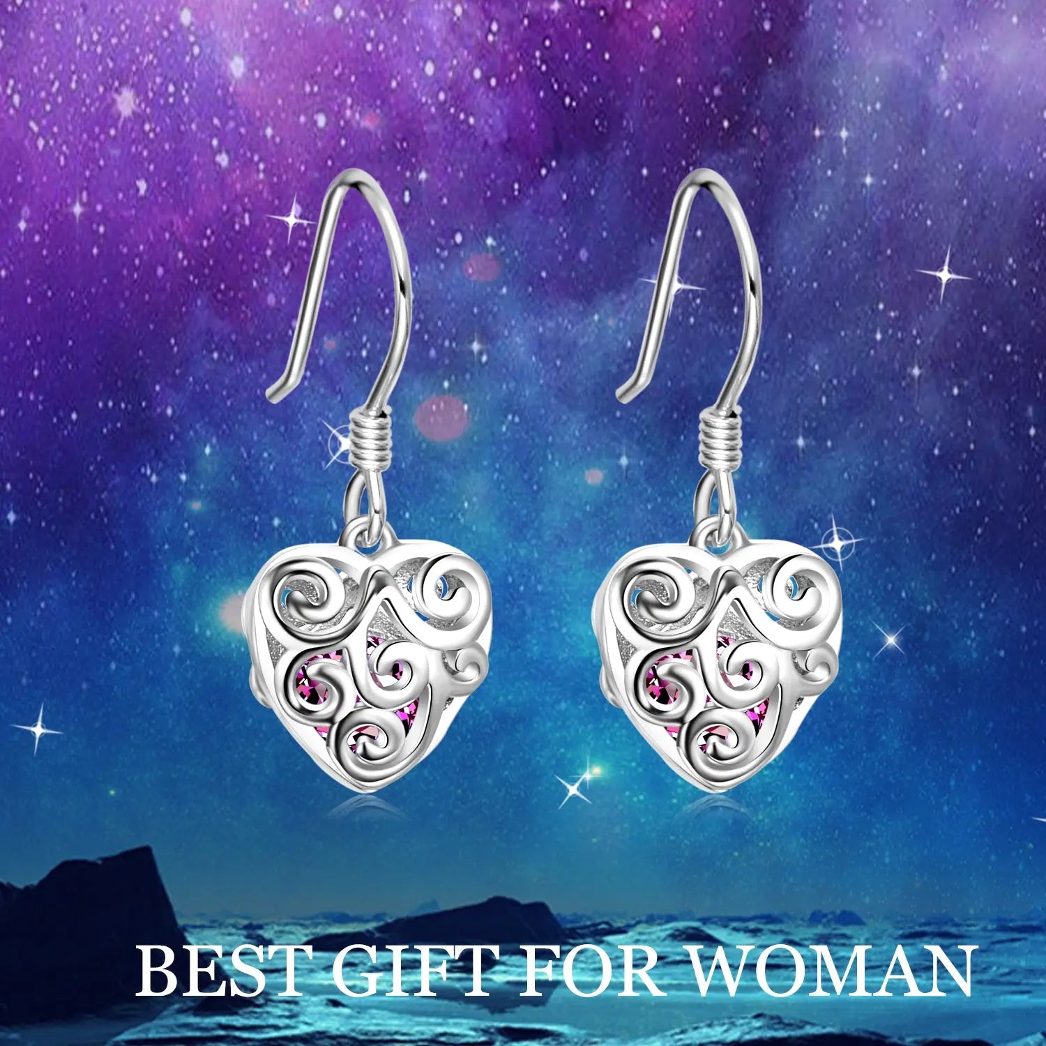 Sterling Silver Crystal Hollow Heart Earrings For Women - Málle