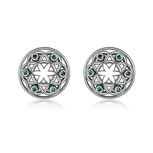 Sterling Silver Flower of Life Stud Earrings for Women Seed of Life Earrings - Málle