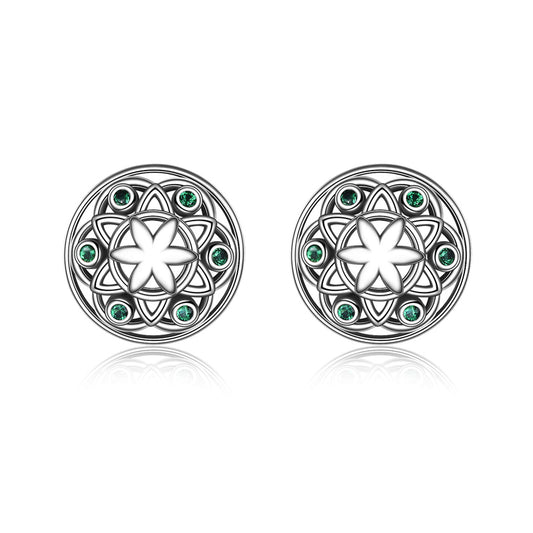 Sterling Silver Flower of Life Stud Earrings for Women Seed of Life Earrings