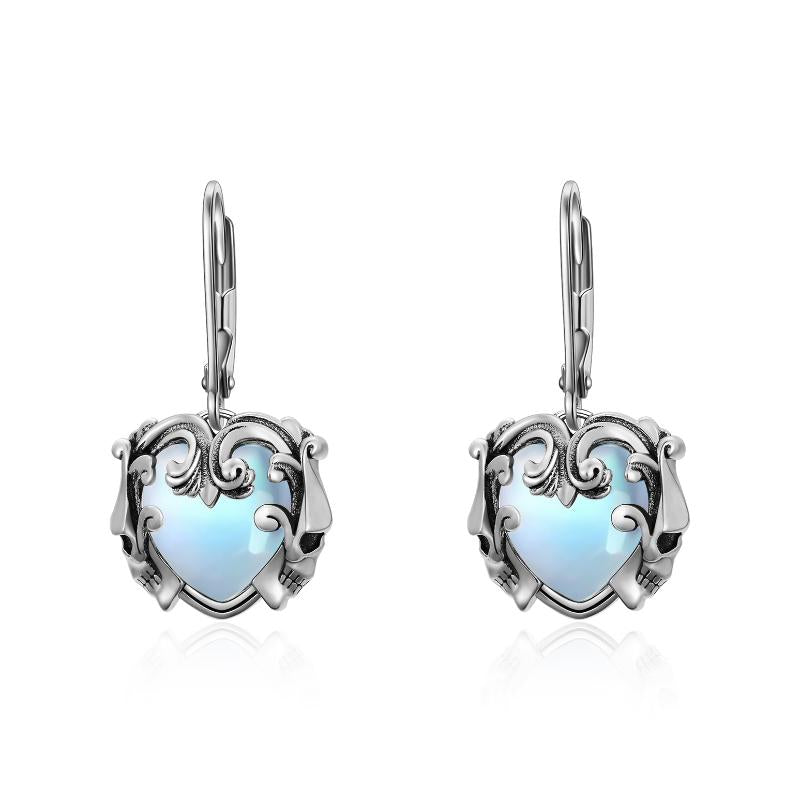 Sterling Silver Punk Skull Earrings Jewelry with Synthetic Moonstone - Málle