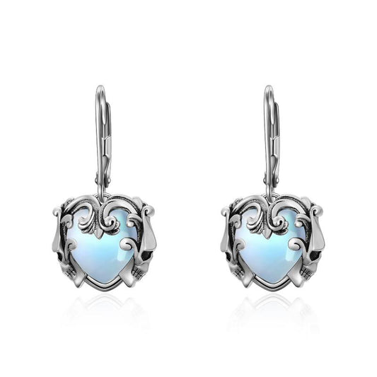 Sterling Silver Punk Skull Earrings Jewelry with Synthetic Moonstone