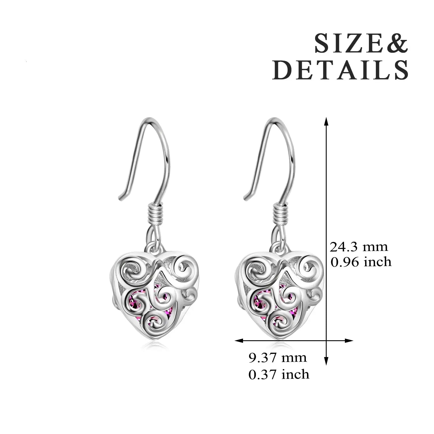 Sterling Silver Crystal Hollow Heart Earrings For Women - Málle