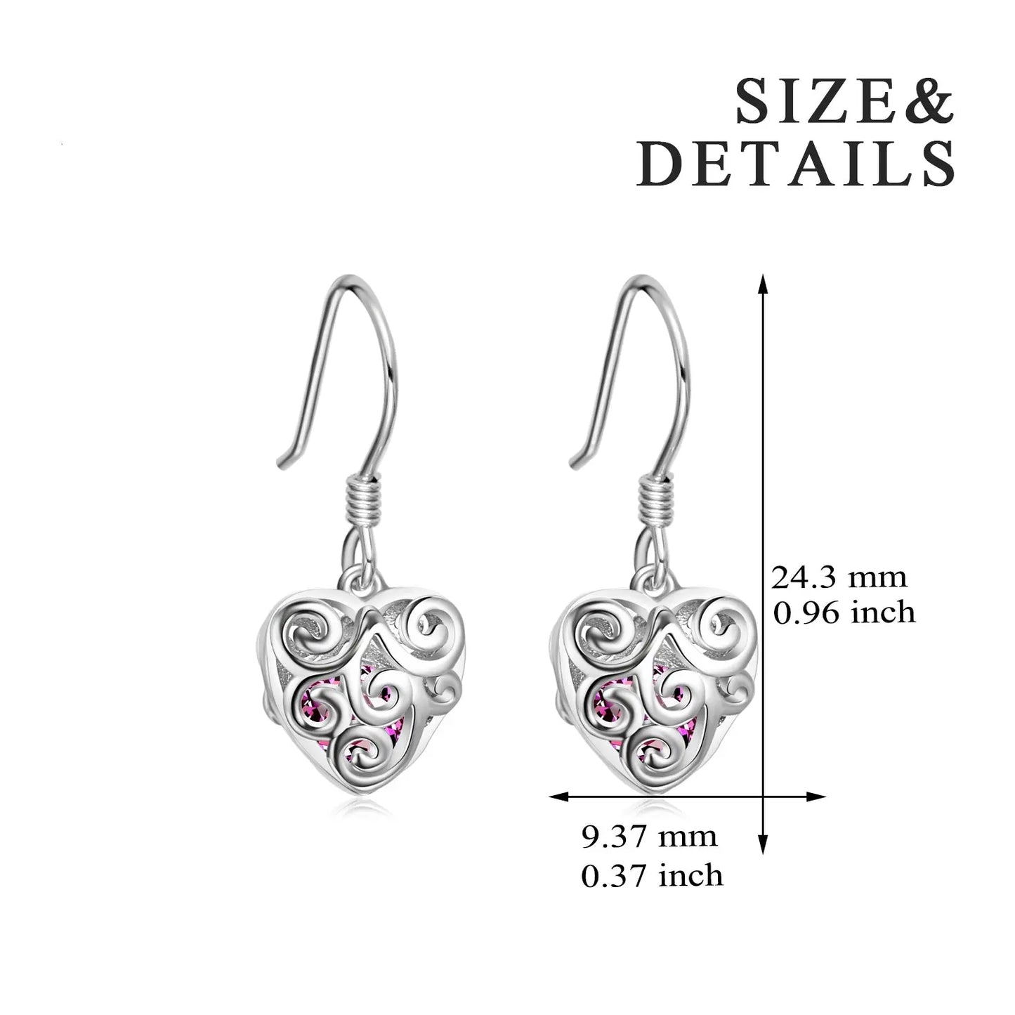 Sterling Silver Crystal Hollow Heart Earrings For Women - Málle