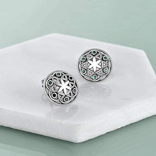 Sterling Silver Flower of Life Stud Earrings for Women Seed of Life Earrings
