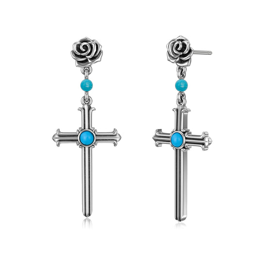 925 Sterling Silver Turquoise cross Dangle Earrings for Women - Málle