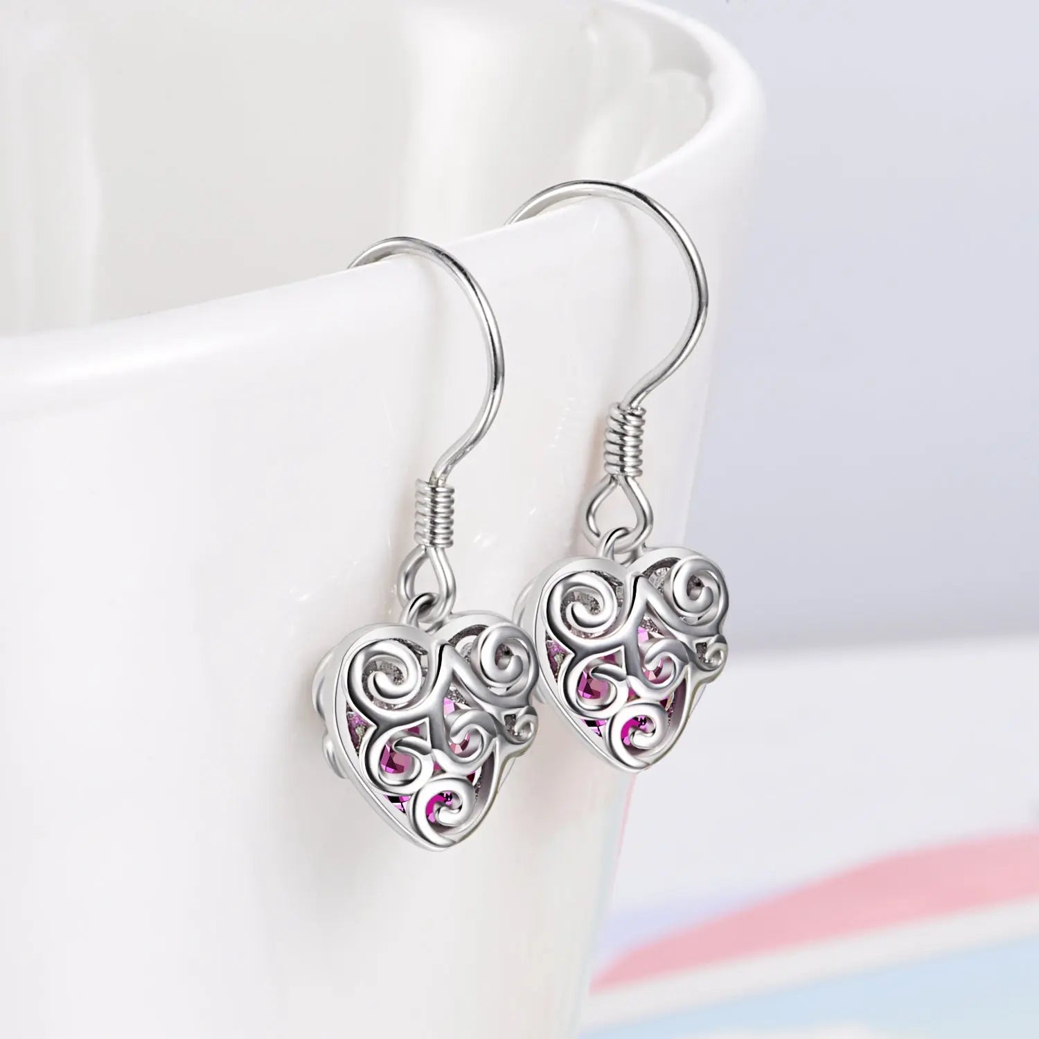 Sterling Silver Crystal Hollow Heart Earrings For Women - Málle