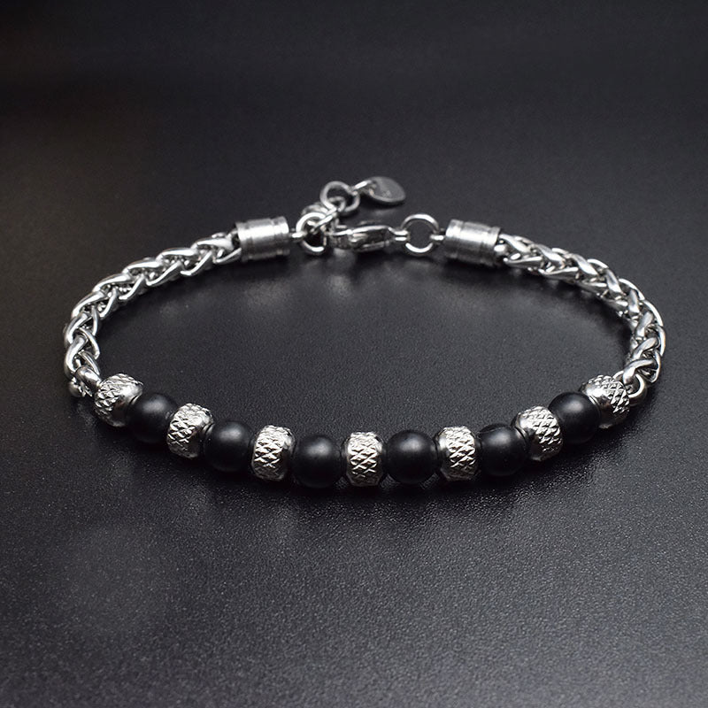 2021 Fashion Custom Mens Jewelry Bracelet Stainless Steel Chain With Natural Stone Beads Bracelet - Málle